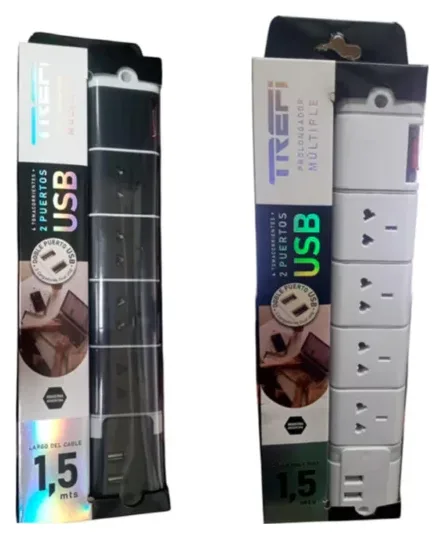 Trefi Zapatilla mult.4t con usb Blanco y Negro Cert de 1,5m