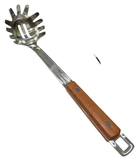 Cuchara Fideo Acero Mango Madera X-1734