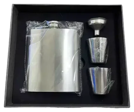 Petaca y Vaso Whisky 4pcs Gris y Negro