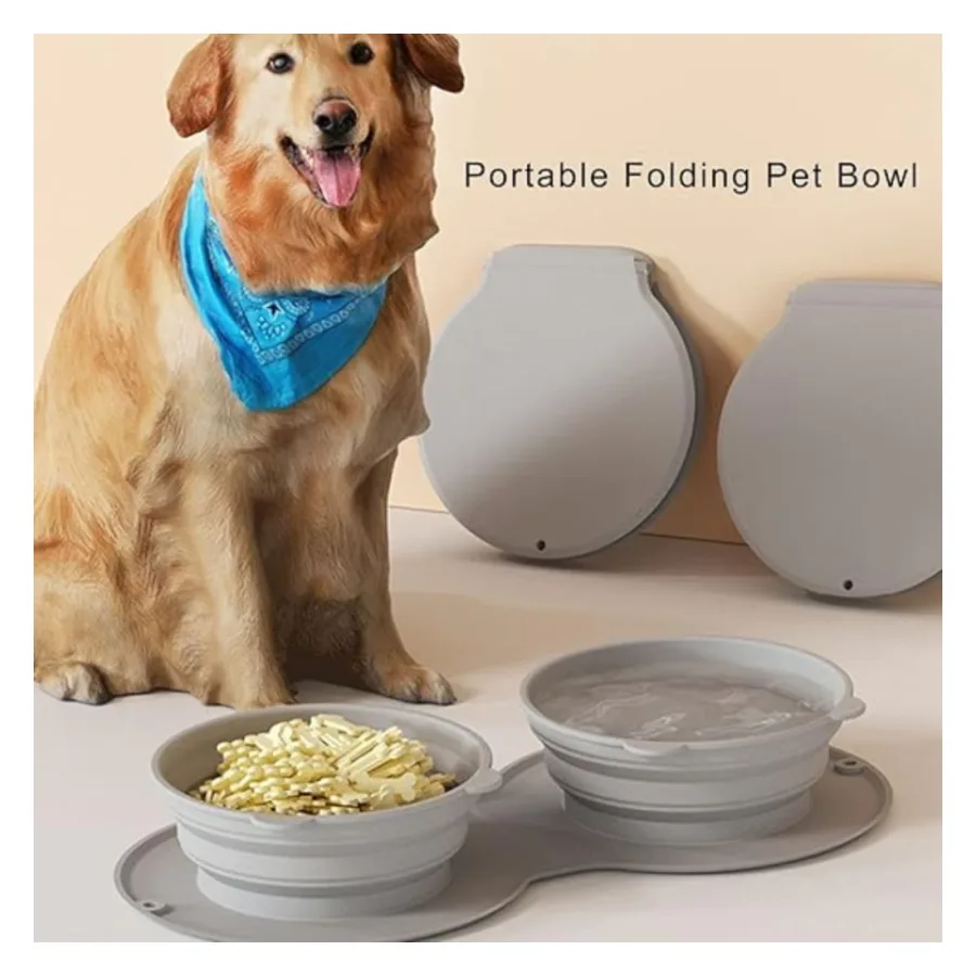 Plato Doble Plegable De Silicona Para Mascotas
