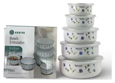Set Bowl Enlozados Con Tapa x 5pcs OSR