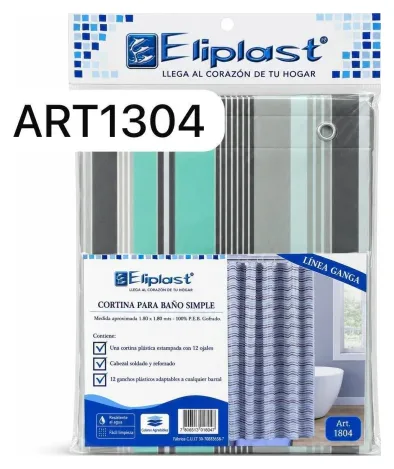 Cortina de baño simple Linea ganga Eliplast 180 x 180 m con ganchos