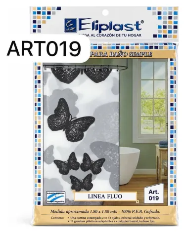 Cortina de baño simple pesada Eliplast 180 x 180 m Art 019 con ganchos