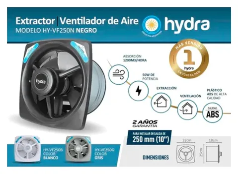 Extractor Hydra 250 Cocina Negro hy-vf250n