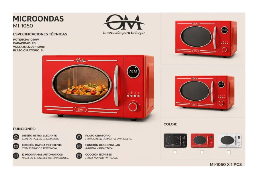 Microondas Digital 20l Retro Rojo