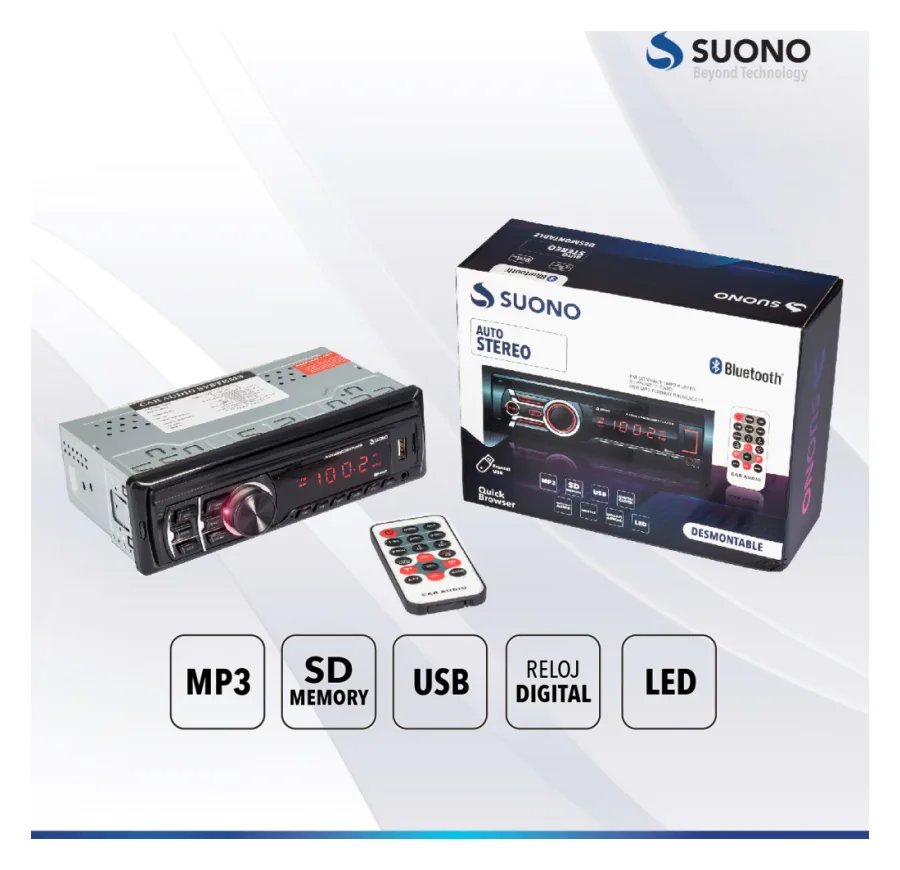 Estereo de Auto Desmontable "suono" Bt