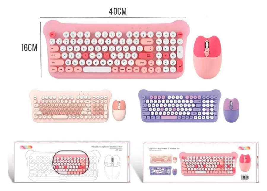Teclado Inalambrico con Mouse Diseño Gatito