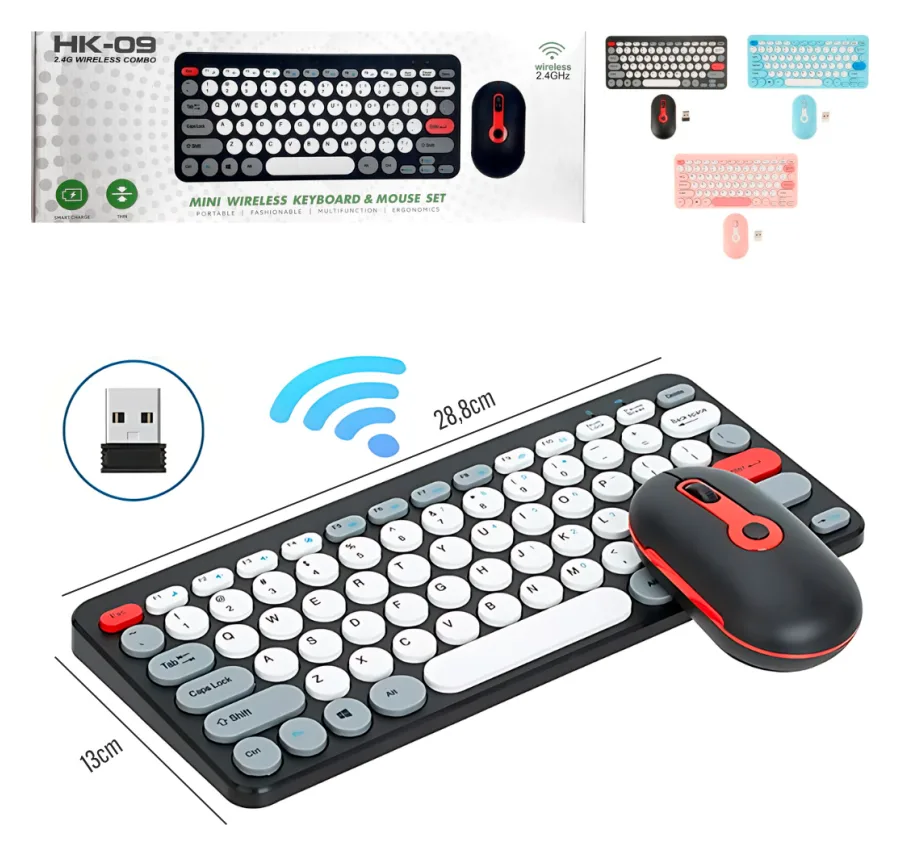 Teclado con Mouse Inalambrico Colorido