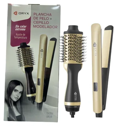 Set plancha de pelo y cepillo modelador