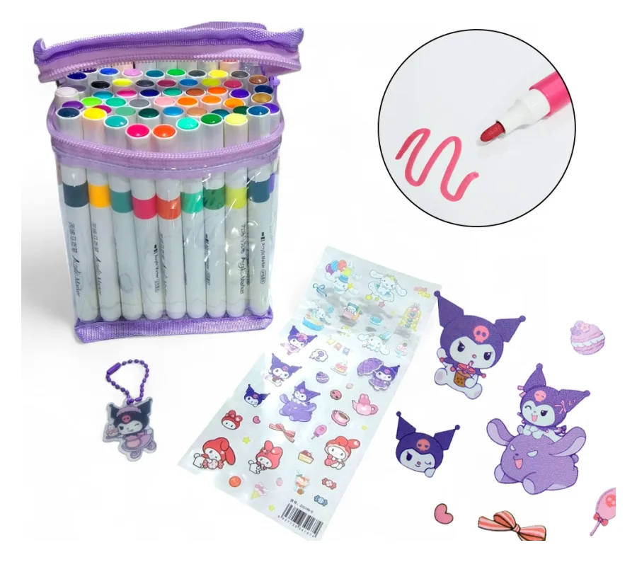 60 Marcadores Sanrio con stickers y Llavero