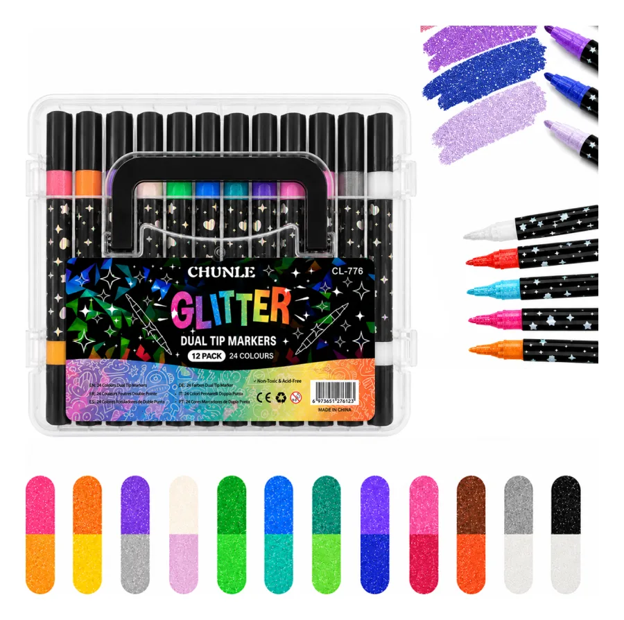 Set de Marcadores Doble Punta 12 Piezas con glitter