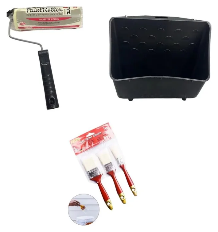 Kit para pintar paredes: rodillo, bandeja y pinceles