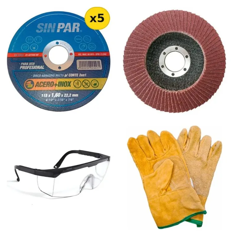 Kit para amoladora: discos, antiparras y guantes