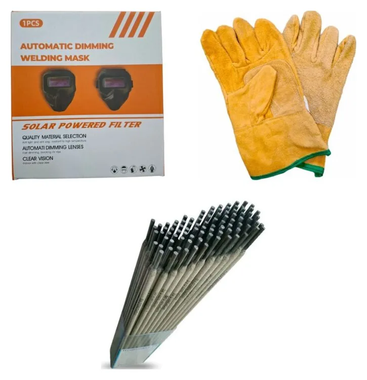 Kit para soldar: máscara fotosensible, guantes y electrodos