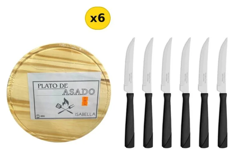 Kit para el asado: 6 tablas y 6 cuchillos